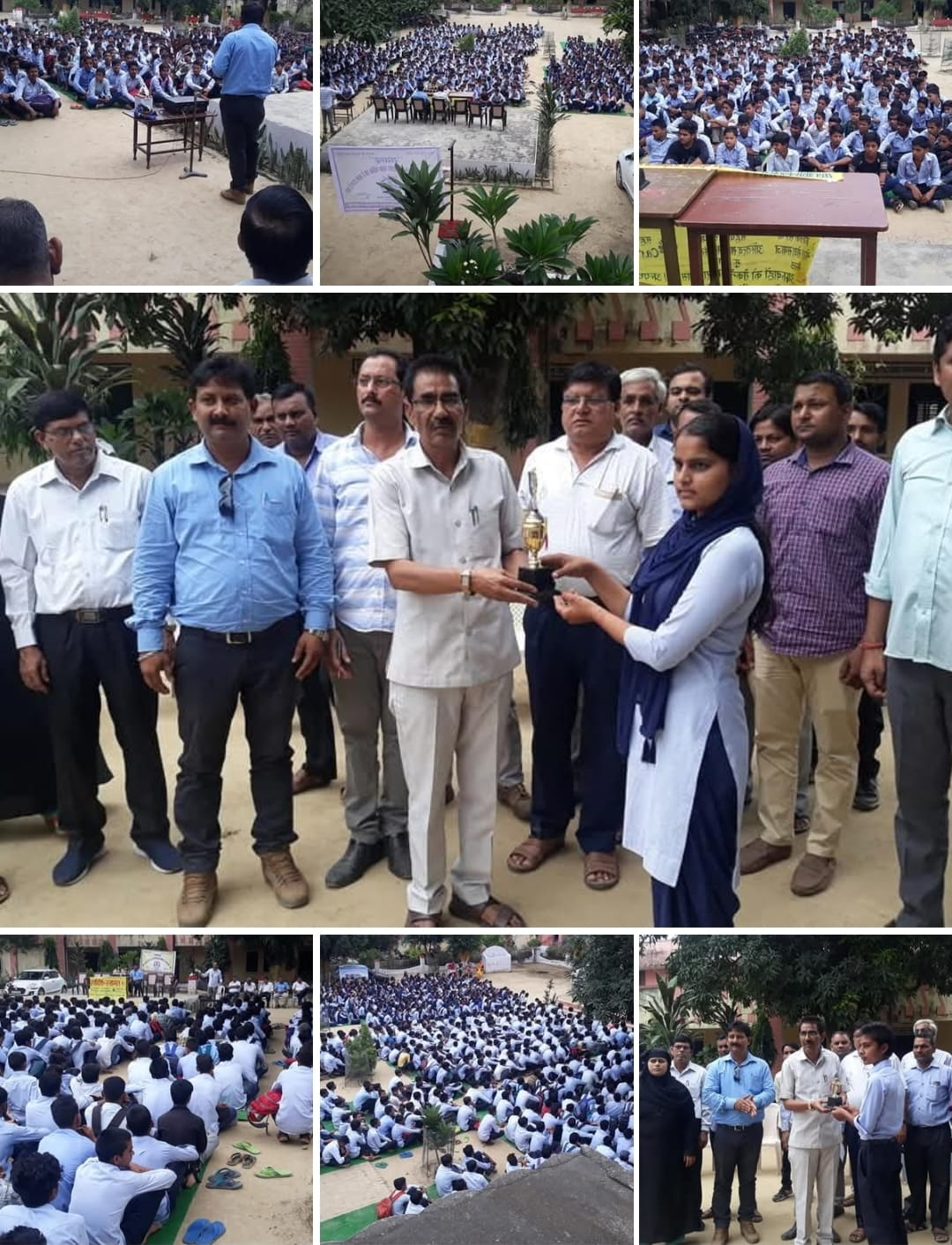 Students gathered in a school courtyard during an educational programme